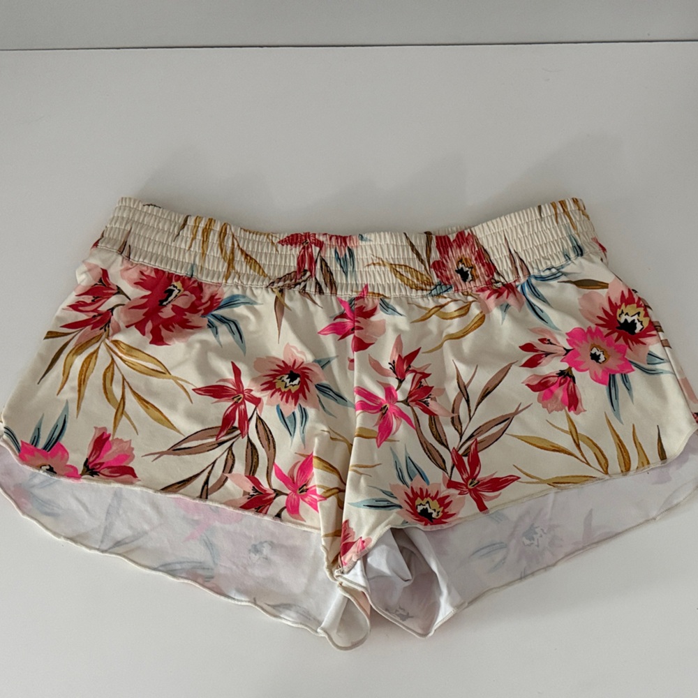 Billabong Cream and Pink Floral Athletic Shorts